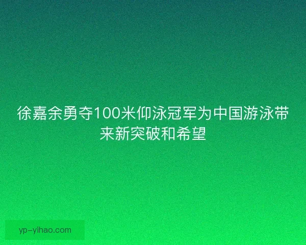 徐嘉余勇夺100米仰泳冠军为中国游泳带来新突破和希望 徐嘉余勇夺100米仰泳冠军为中国游泳带来新突破和希望